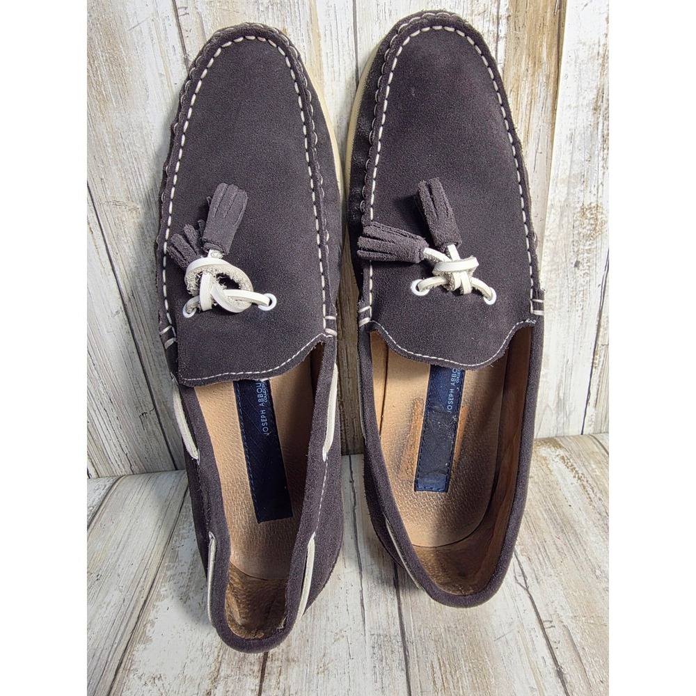 Joseph Abboud Collection Brown Suede Tassel Loafer Boat Shoes Contrast Stitch - Picture 6 of 10